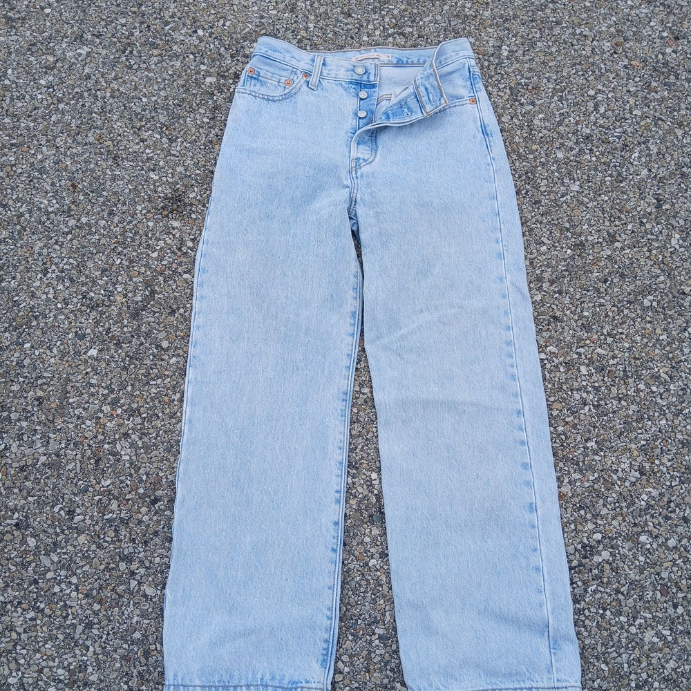 Levis Ribcage Straight Ankle Jeans Womens 26x27 Light Wash Blue High Rise Denim